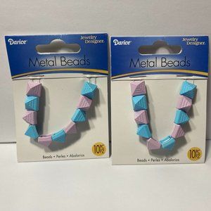 2 Darice Metal Beads Pastel Pyramid Light Blue